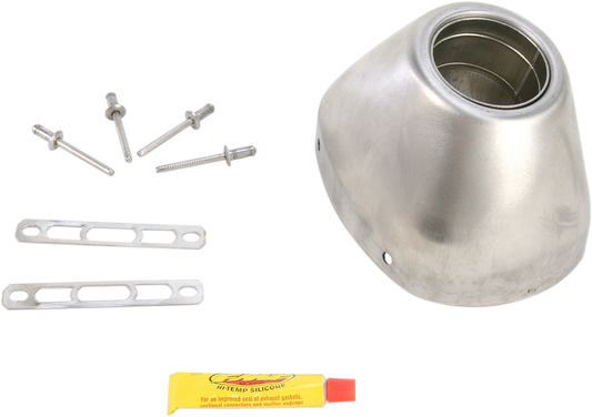 FMF stainless steel replacement end cap kit for exhaust systems, part no. 040641, shown with multiple end caps for motorcycle or ATV.