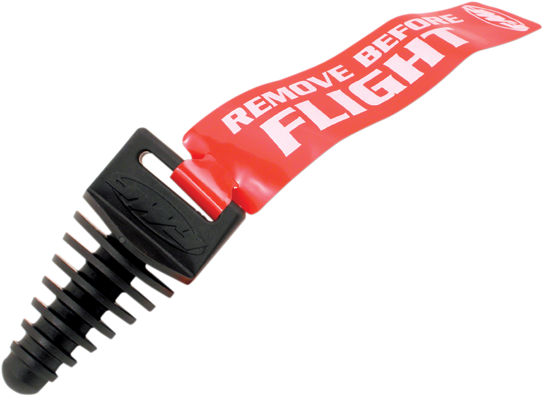FMF Wash Plug with Streamer for motorcycle exhaust protection, showing the black protective plug and streamer detail.