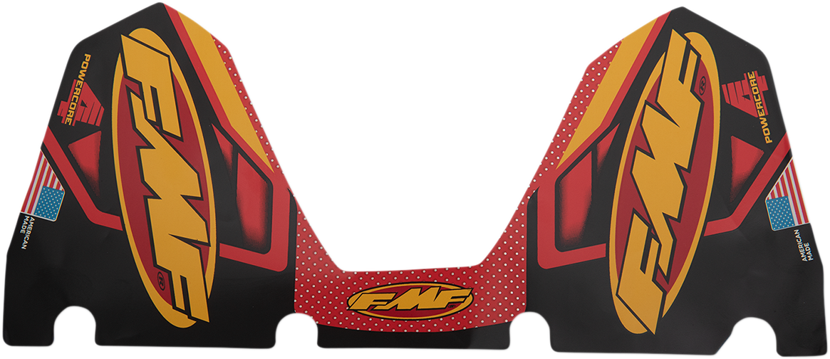 FMF Powercore 4 exhaust replacement decal with part number 014846, featuring bold black and white FMF branding on a reflective background.