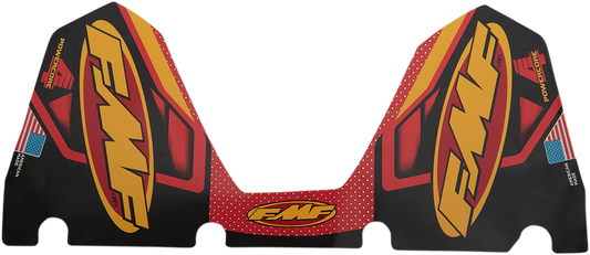 FMF Powercore 4 exhaust replacement decal with part number 014846, featuring bold black and white FMF branding on a reflective background.
