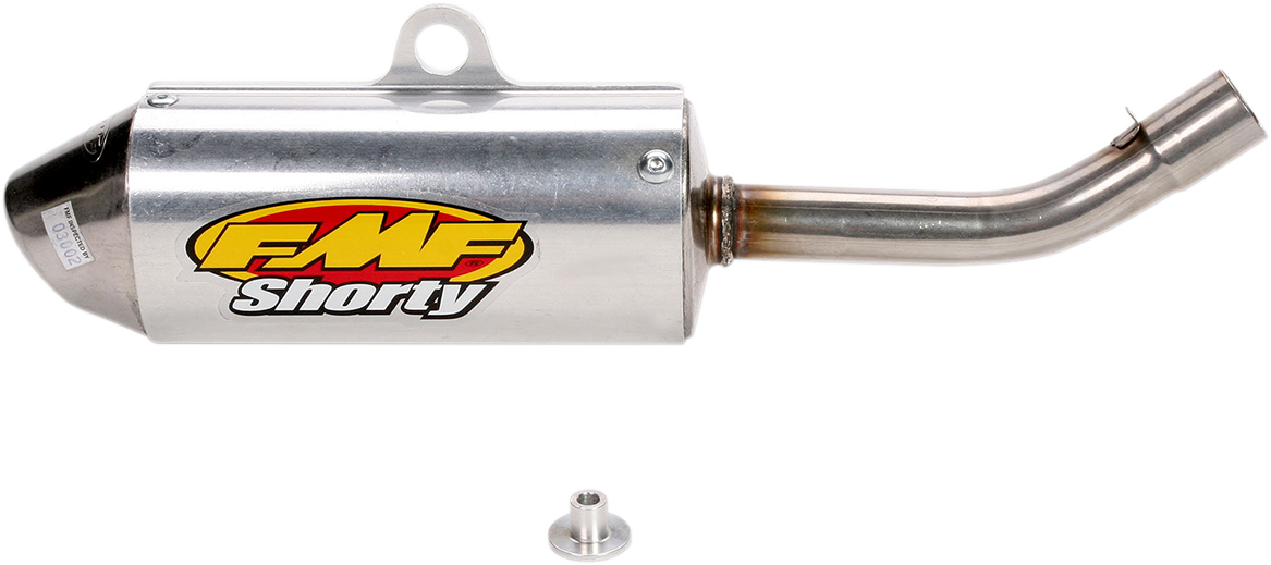 FMF Powercore 2 Shorty Silencer for supercross motorcycles, showing the compact, black exhaust silencer with branding details.