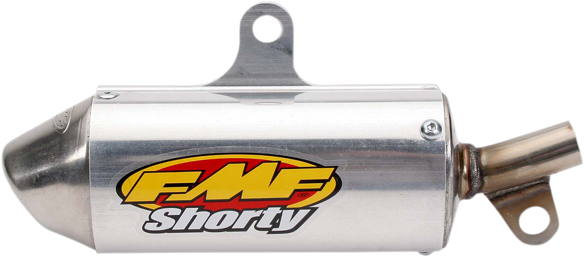 FMF Powercore 2 Shorty Silencer for Supercross motorcycles, showing the compact, black exhaust silencer with mounting hardware.