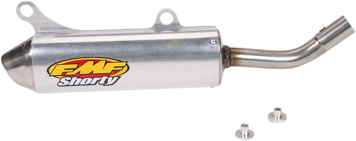 FMF Powercore 2 Shorty Silencer for supercross racing, shown in black with compact design and branding details visible.