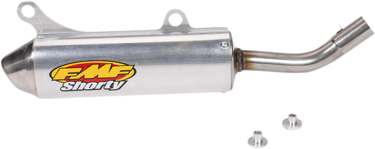 FMF Powercore 2 Shorty Silencer for supercross racing, shown in black with compact design and branding details visible.