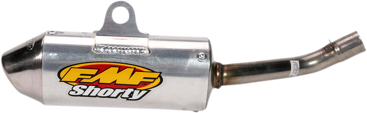FMF Powercore 2 Shorty Silencer for supercross motorcycles, showcasing the high-performance exhaust with sleek metallic finish.