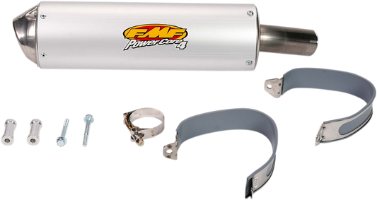 FMF PowerCore 4 muffler for high-performance motorcycle exhaust system, showcasing its sleek design and durable construction