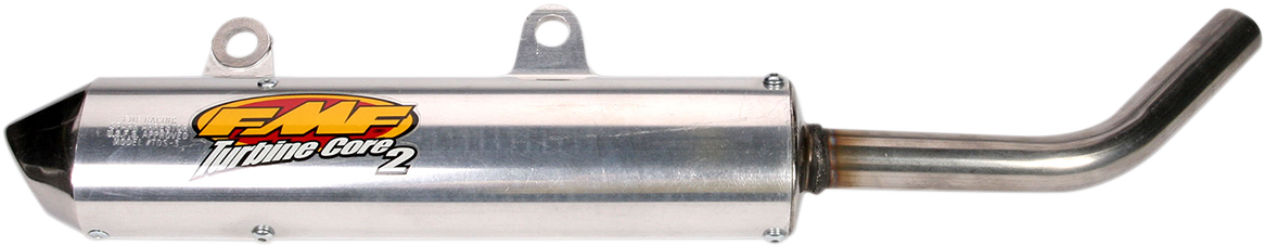 FMF Turbinecore 2 silencer for improved exhaust performance, shown in the product image. Durable motorcycle exhaust component.