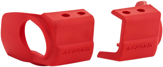 A pair of red Acerbis replacement fork shoe covers for motorcycle forks, shown on a white background.