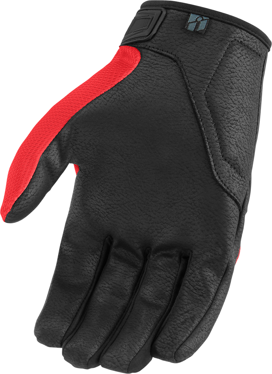 Red ICON Hooligan™ CE gloves in small size, made by Bill's Exhausts, with protective features and textured palm for grip.