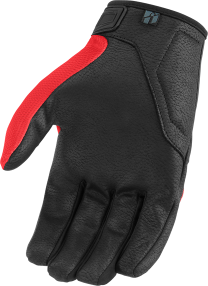 Red ICON Hooligan™ CE gloves in small size, made by Bill's Exhausts, with protective features and textured palm for grip.