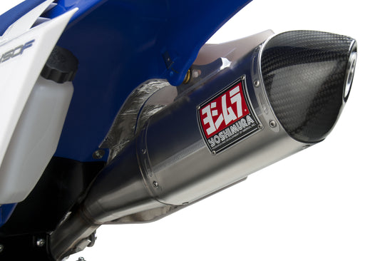 YOSHIMURA RS-4 motorcycle header and exhaust system in polished metal, designed for enhanced performance and sound.