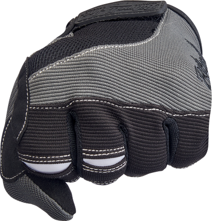 Gray and black BILTWELL Moto Gloves, small size, made for motorcycle riding, with protective knuckle details.