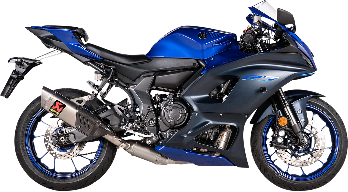 AKRAPOVIC Racing Line titanium exhaust system with sleek design, showcasing the high-performance exhaust components and branding.