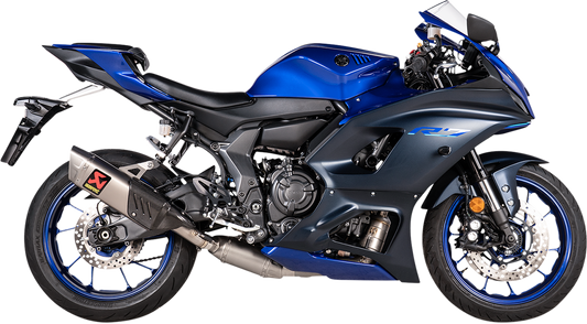 AKRAPOVIC Racing Line titanium exhaust system with sleek design, showcasing the high-performance exhaust components and branding.