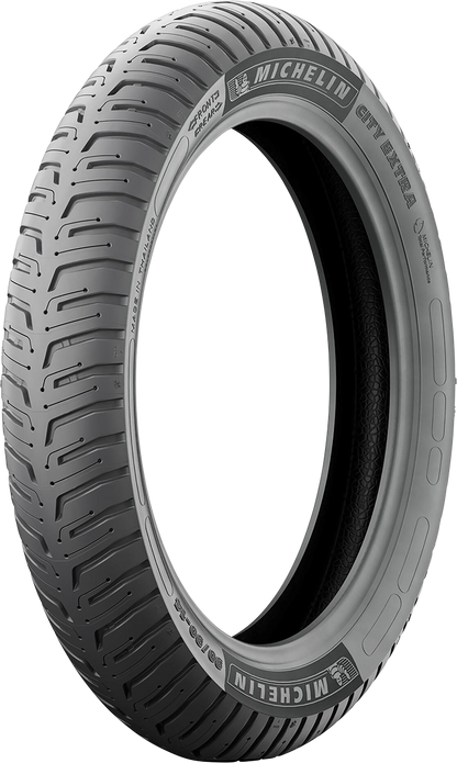 Michelin City Extra 2.25-17 bicycle tire for front or rear wheel, durable rubber with tread pattern for city cycling.