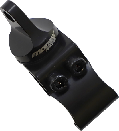 MOOSE OFFROAD Pro Fit Q15-6003D whip flag mount with aluminum clamp for off-road vehicles, shown attached to a vehicle.