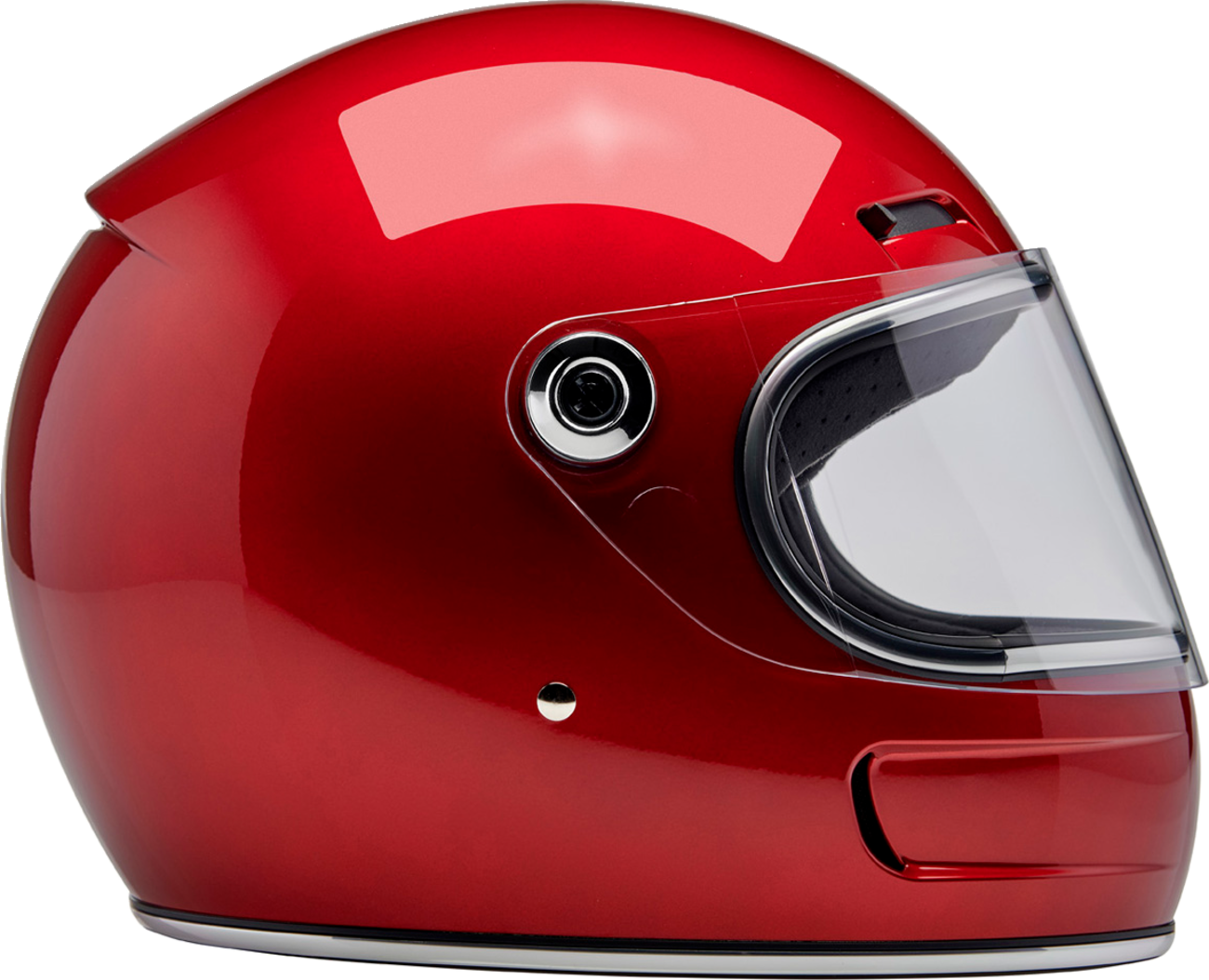 BILTWELL Gringo SV motorcycle helmet in metallic cherry red, medium size, with visor and sleek design.