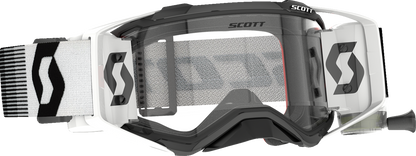 Scott Prospect WFS Goggle in black and white with clear lens, designed for motocross or off-road riding.
