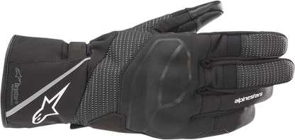 Alpinestars Andes V3 Drystar® motorcycle gloves in black, large size, showing the textured leather and protective knuckle details.