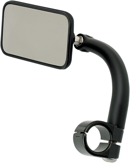 BILTWELL rectangular clamp-on motorcycle mirror in black, 1-inch size, featuring a sturdy metal frame and adjustable mounting arm.
