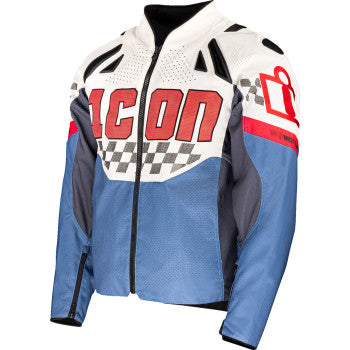 Bill's Exhausts ICON Contra3™ Hero Jacket in white and blue, medium size, featuring a stylish, lightweight jacket design.