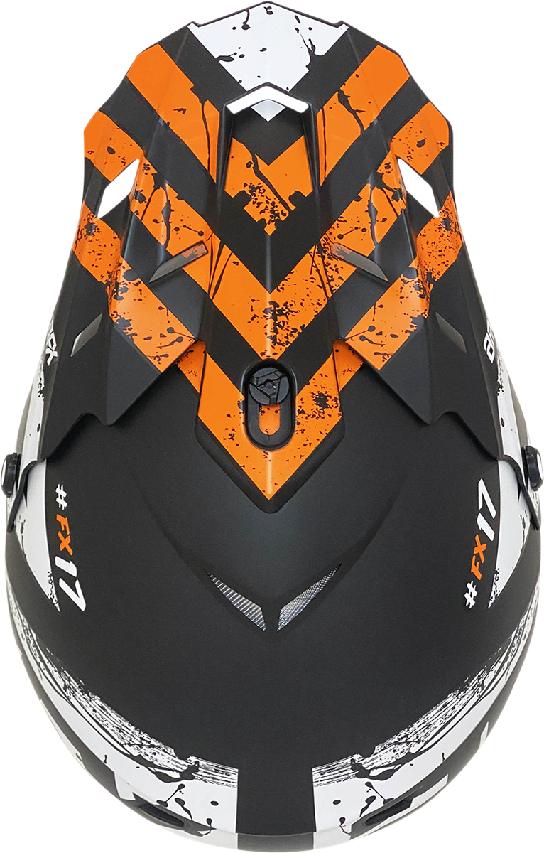 AFX FX-17 Attack helmet in matte black and orange, small size, with aerodynamic design and ventilation features.