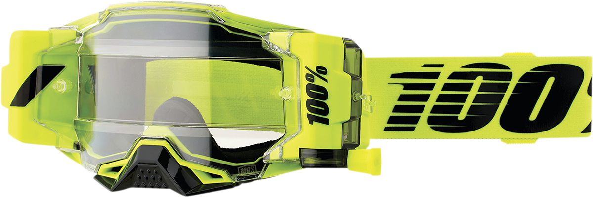 Bill's Exhausts Armega Forecast Goggles in Nuclear Citrus with clear lenses, designed for eye protection and outdoor activities.