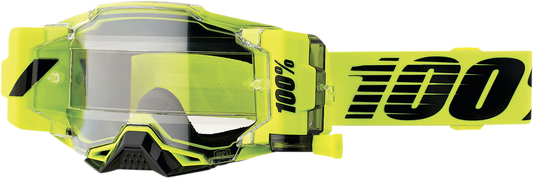 Bill's Exhausts Armega Forecast Goggles in Nuclear Citrus with clear lenses, designed for eye protection and outdoor activities.