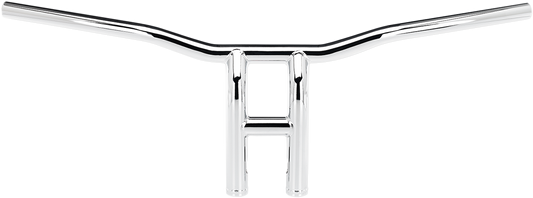 Chrome BILTWELL Tyson XL Pullback Handlebars, 10-inch width, designed for motorcycles with a stylish, ergonomic design.