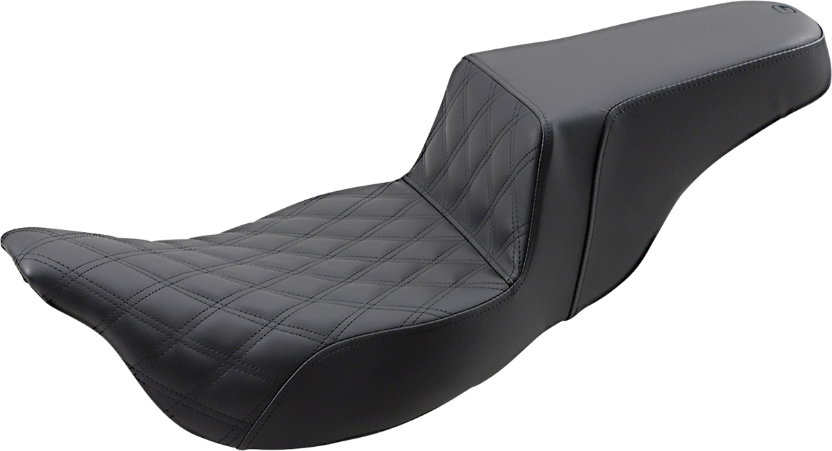 Bill's Exhausts SADDLEMEN Step-Up Seat with extended reach and front lattice stitch for FL models 2008-2023, motorcycle seat.