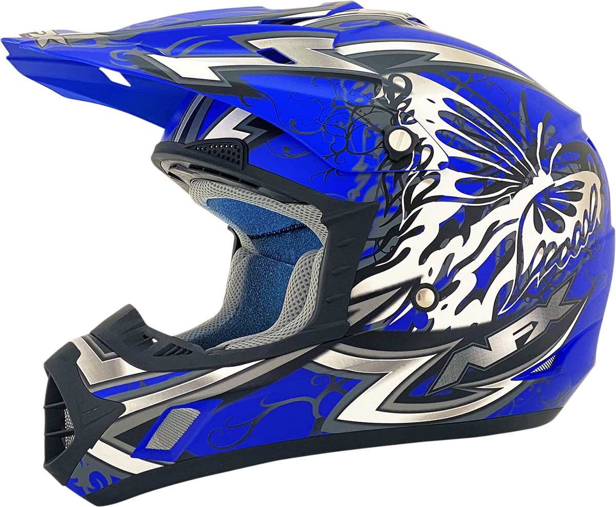 Bill's Exhausts AFX FX-17 Butterfly helmet in matte blue, medium size, featuring a sleek design and ventilation features.
