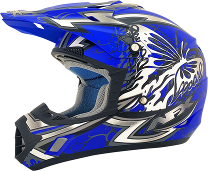 Bill's Exhausts AFX FX-17 Butterfly helmet in matte blue, large size, featuring a sleek design and secure fit.