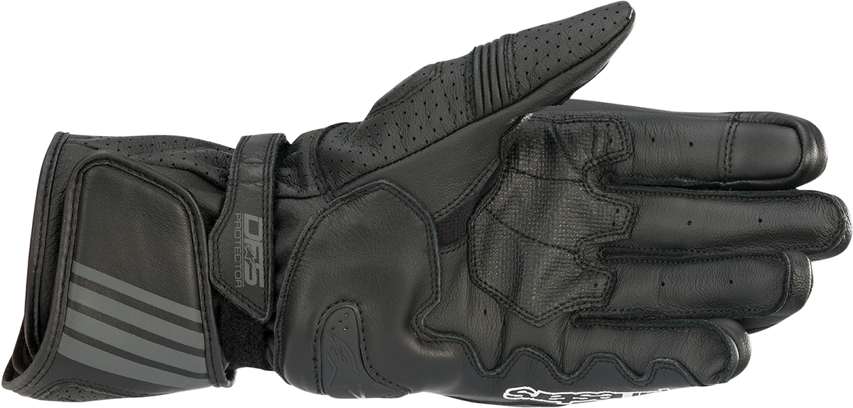 Alpinestars GP Plus R v2 motorcycle gloves in black, medium size, featuring protective armor and breathable material.