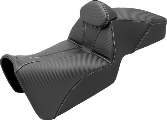 Black SADDLEMEN Adventure Tour Seat with backrest for Pan Am 2021-2022, designed for comfort and support.