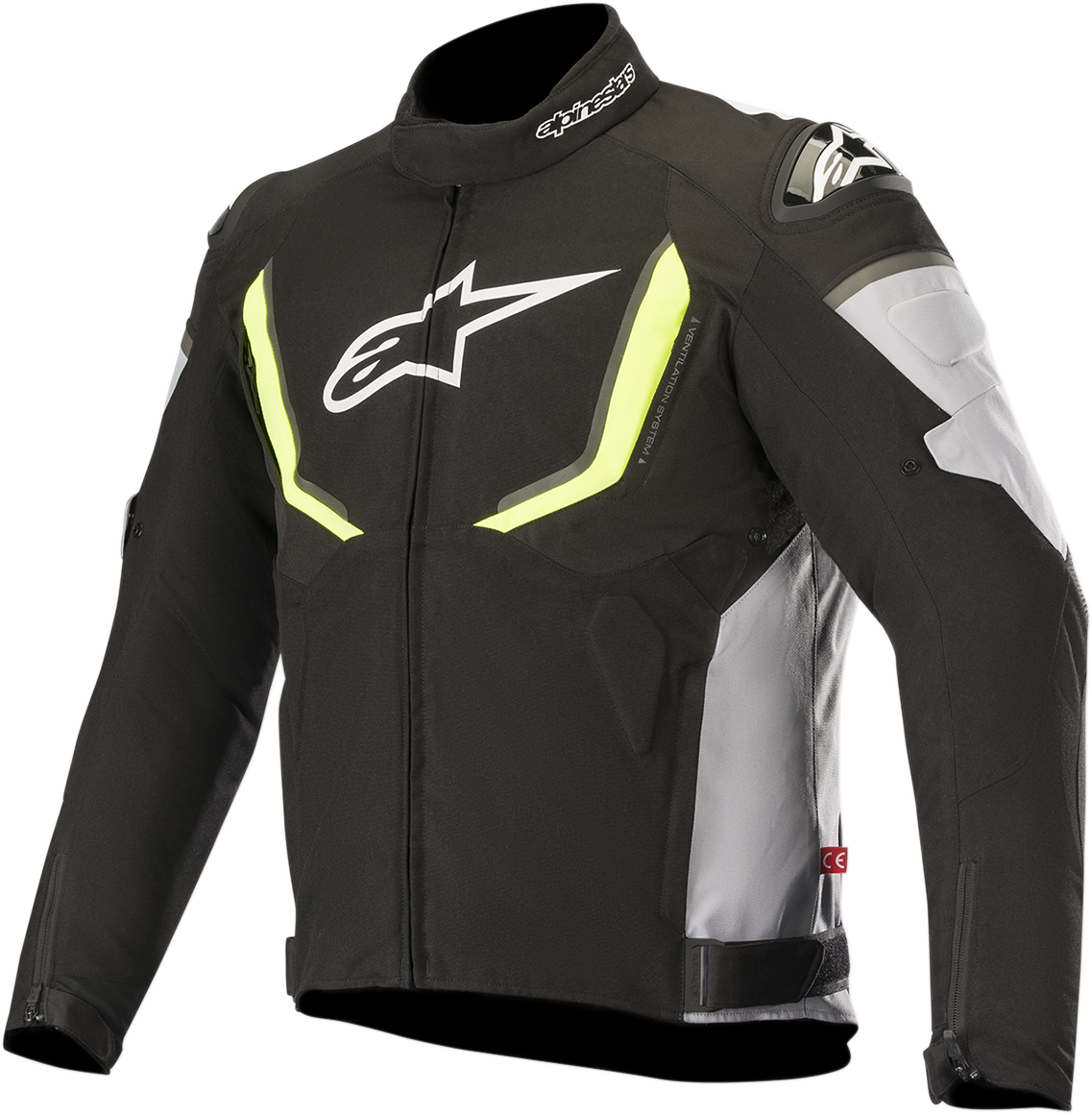 Alpinestars T-GP R v2 motorcycle jacket in black, gray, and yellow, size XL, with protective armor details.