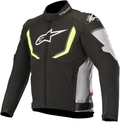 Alpinestars T-GP R v2 motorcycle jacket in black, gray, and yellow, size XL, with protective armor details.