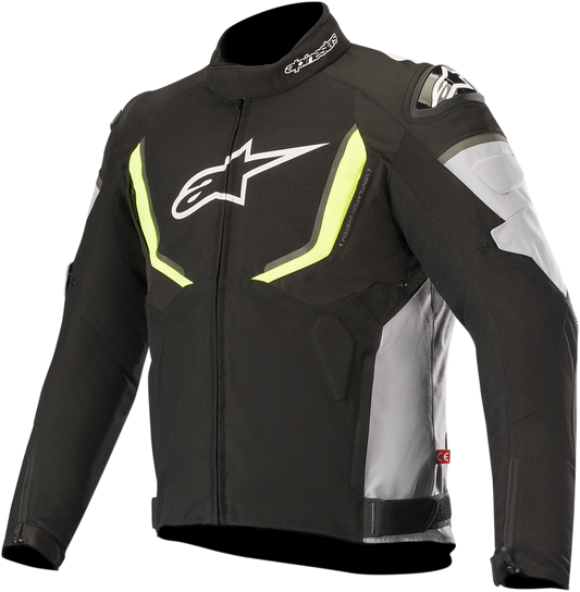 Alpinestars T-GP R v2 motorcycle jacket in black, gray, and yellow, size XL, with protective armor details.