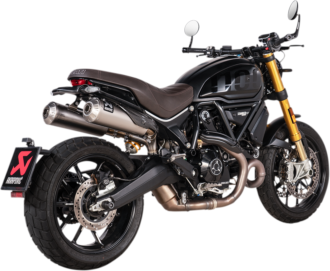 AKRAPOVIC Slip-On Muffler Titanium S-D11SO13-HBFGT for motorcycle, showing the sleek titanium finish and performance-enhancing design.