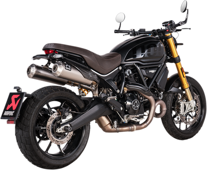 AKRAPOVIC Slip-On Muffler Titanium S-D11SO13-HBFGT for motorcycle, showing the sleek titanium finish and performance-enhancing design.