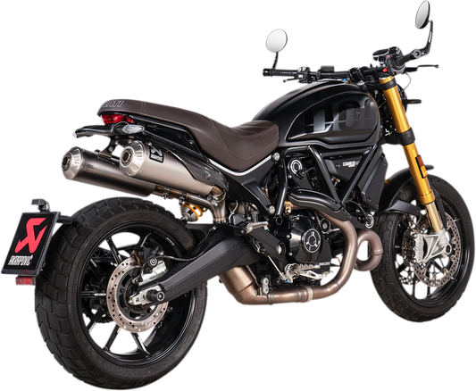 AKRAPOVIC Slip-On Muffler Titanium S-D11SO13-HBFGT for motorcycle, showing the sleek titanium finish and performance-enhancing design.