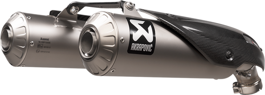 AKRAPOVIC slip-on muffler in titanium with model S-D11SO13-HBFGT, designed for motorcycle performance enhancement.