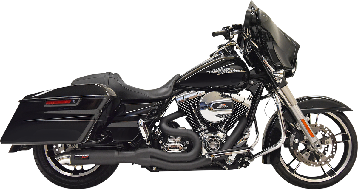 BASSANI XHAUST Hotrod 2:1 exhaust system with black finish, showing polished metal pipes and detailed design on a white background.