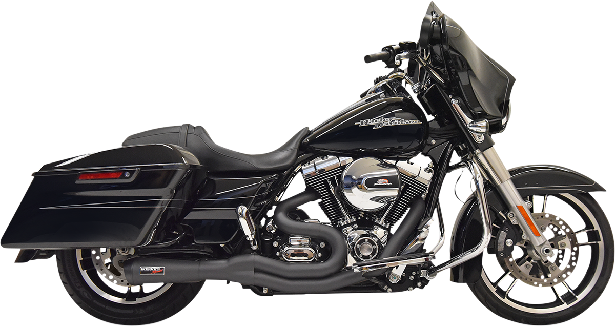 Black BASSANI XHAUST 2:1 exhaust system with sleek finish, part number 1F61B, shown on a motorcycle.