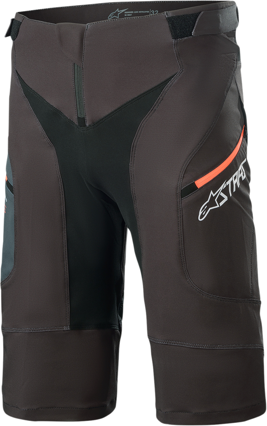 Alpinestars Drop 8.0 Shorts in black and coral, US size 34, with adjustable waistband and sporty design.