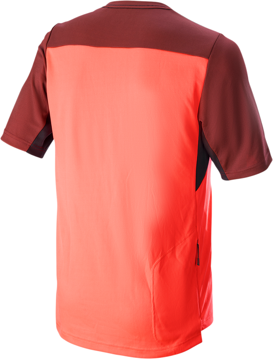 Alpinestars Drop 6.0 V2 short-sleeve jersey in coral and black, 2XL size, featuring athletic design and breathable fabric.