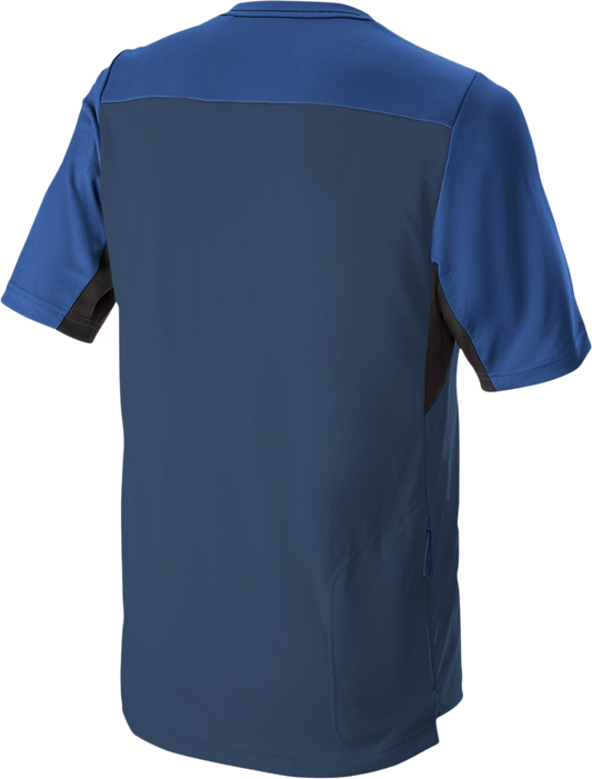 Alpinestars Drop 6.0 V2 short-sleeve jersey in midnight blue and black, large size, showing the sporty design and brand logo.