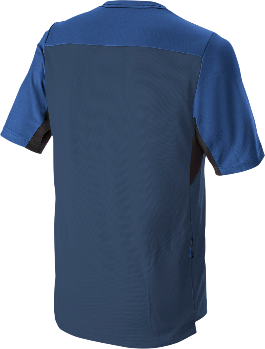 Alpinestars Drop 6.0 V2 short-sleeve jersey in midnight blue and black, XL size, featuring breathable fabric and sporty design.