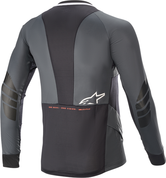 Alpinestars Drop 8.0 long-sleeve motocross jersey in black and coral, XL size, with breathable fabric and sporty design.