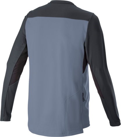 Alpinestars Drop 6.0 V2 long-sleeve motocross jersey in black and gray, size large, featuring breathable fabric and brand logo.