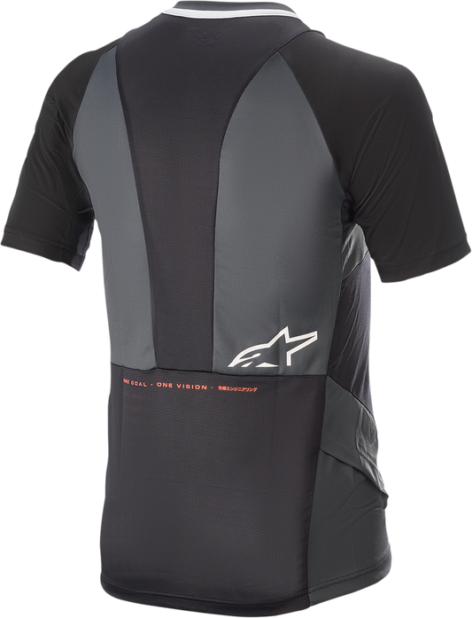 Alpinestars Drop 8.0 short-sleeve jersey in black and coral, medium size, featuring athletic design and breathable fabric.